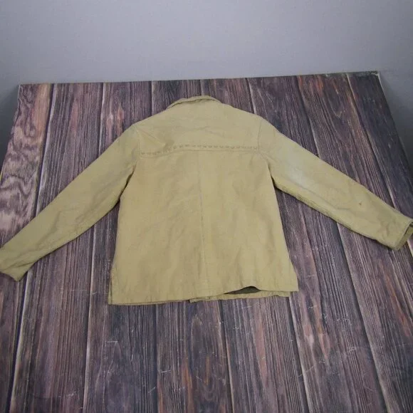 Territoy Ahead Women Small Beige Genuine Leather Button Up Coat Jacket Blazer - Picture 6 of 8